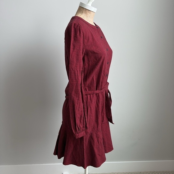 Gap Red Houndstooth Henley Dress Belted Button Up XS NEW! - Picture 5 of 10